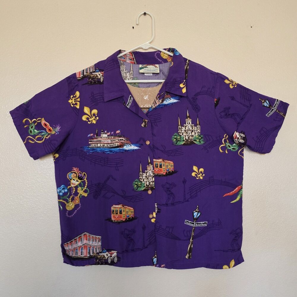 VTG MARDI GRAS New Orleans XXL Womens Button Shirt Paradise Found Made In Hawaii
